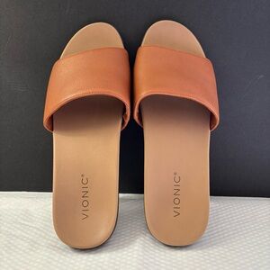 Vionic Val Slip On Brown Leather Slide Sandal Arch Support Women Size 10